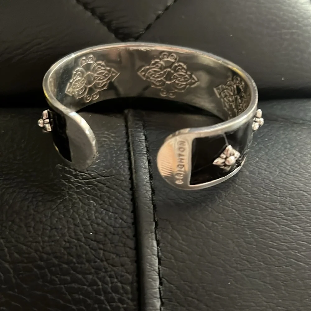 Brighton Joplin Black Leather Crystal Silver Cuff Bracelet - Picture 2 of 4